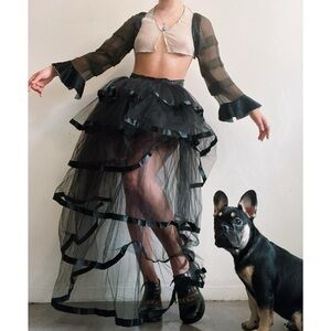 1950s Tiered Tulle / Mesh Apron Skirt